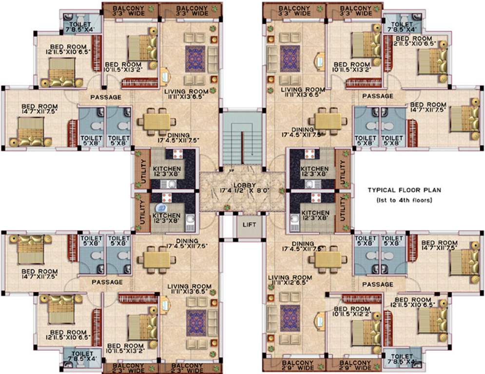 deccan estates all seaons Block B, Block D Cluster Plan from 1st to 4th Floor