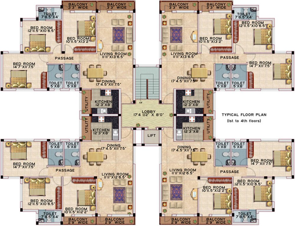 deccan estates all seaons Block C Cluster Plan from 1st to 4th Floor