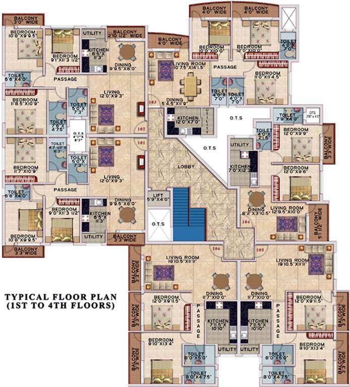 deccan estates all seaons Block E, Block F, Block G, Block K, Block L Cluster Plan from 1st to 4th Floor