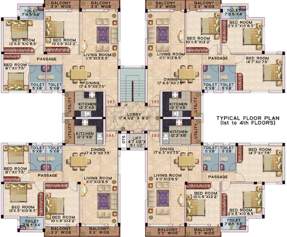deccan estates all seaons Block M, Block J, Block H Cluster Plan from 1st to 4th Floor