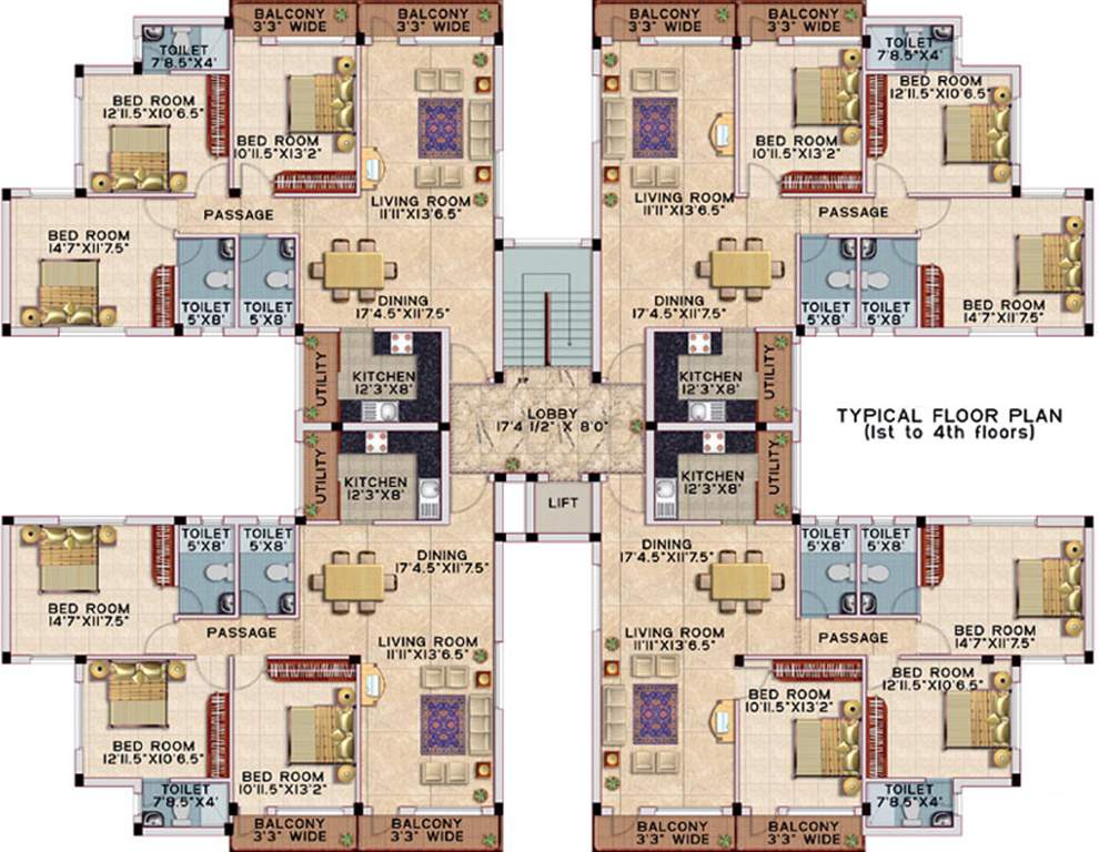 deccan estates all seaons Block N Cluster Plan from 1st to 4th Floor