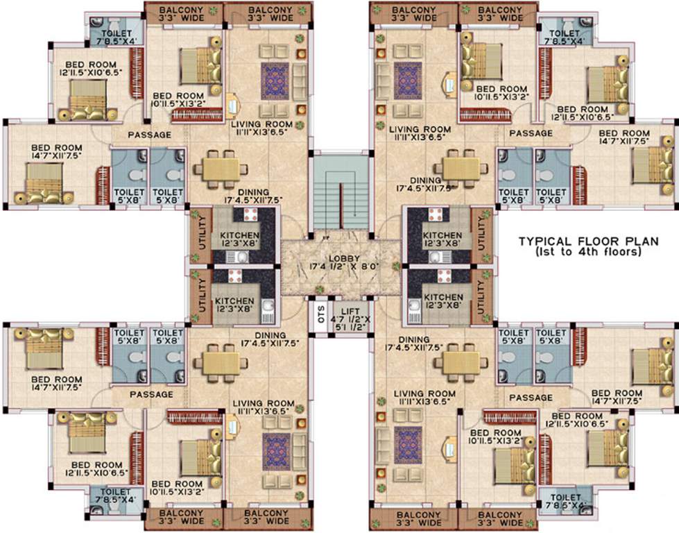 deccan estates all seaons Block P Cluster Plan from 1st to 4th Floor