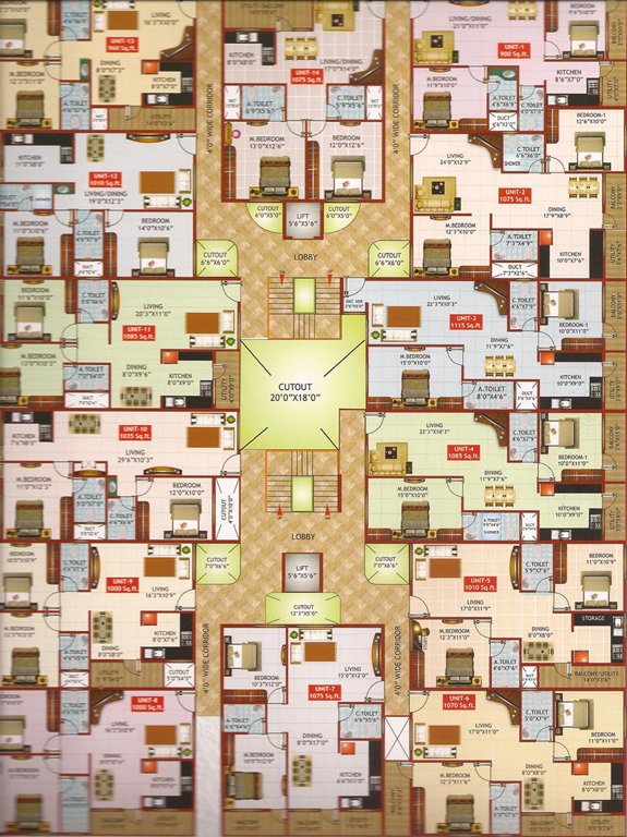 i1 properties sri ram vrindavan Sri Ram Vrindavan Cluster Plan from 1st to 4th Floor