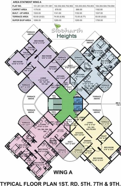  heights Wing A Cluster Plan for odd floors