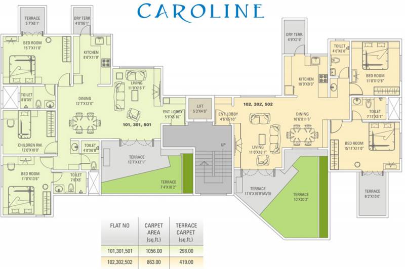 tejas-group caroline Caroline 1st, 3rd & 5th Floor Cluster Plan