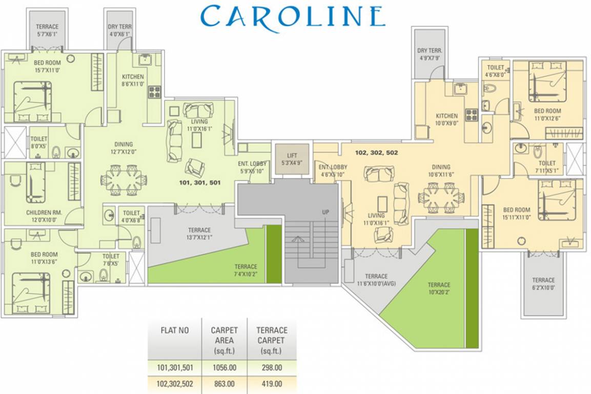 tejas group caroline Caroline 1st, 3rd & 5th Floor Cluster Plan