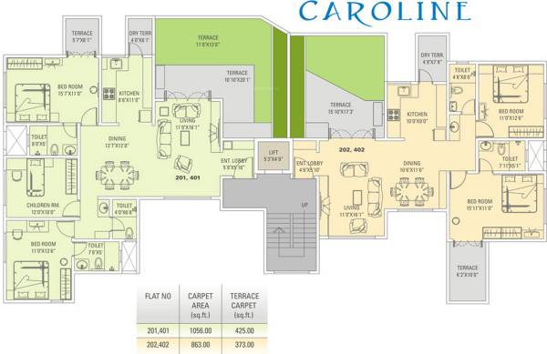 tejas-group caroline Caroline 2nd & 4th Floor Cluster Plan