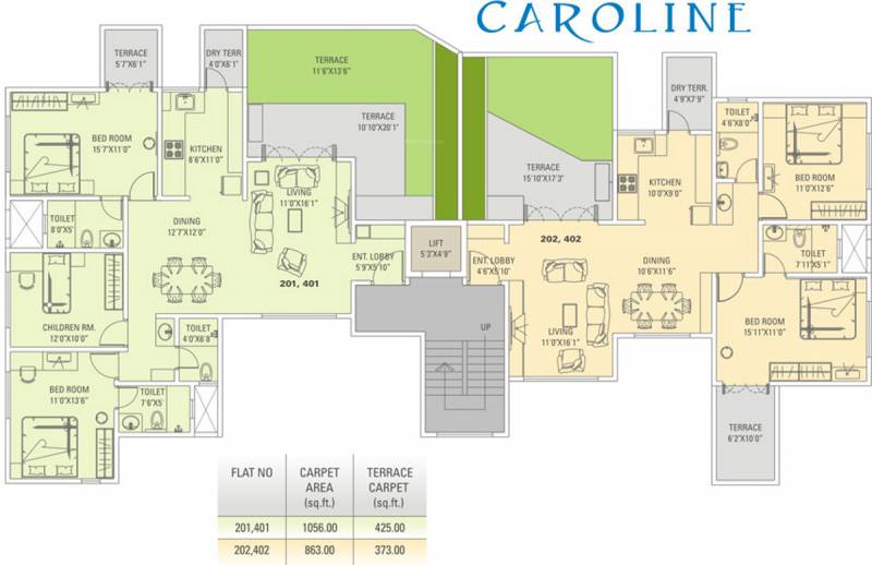 tejas-group caroline Caroline 2nd & 4th Floor Cluster Plan
