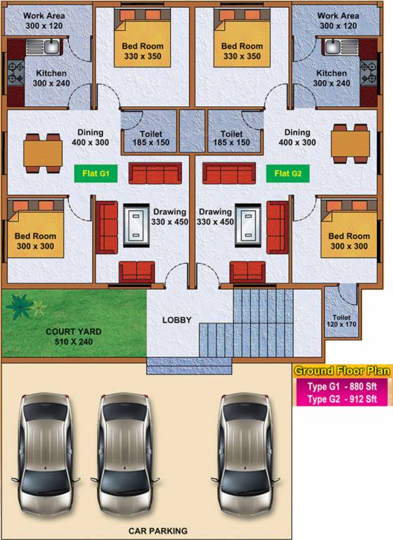 group four developers gokulam  Gokulam Cluster Plan for Ground Floor