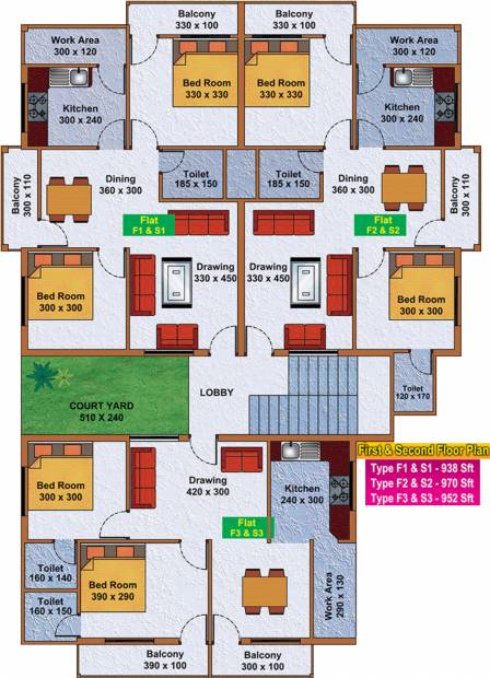 group-four-developers gokulam  Gokulam Cluster Plan from 1st & 2nd Floor