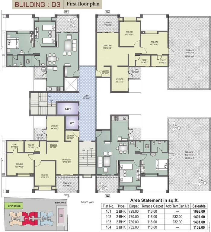 dharmavat group sunder sanskruti phase i Tower D3 Cluster Plan For 1st Floor
