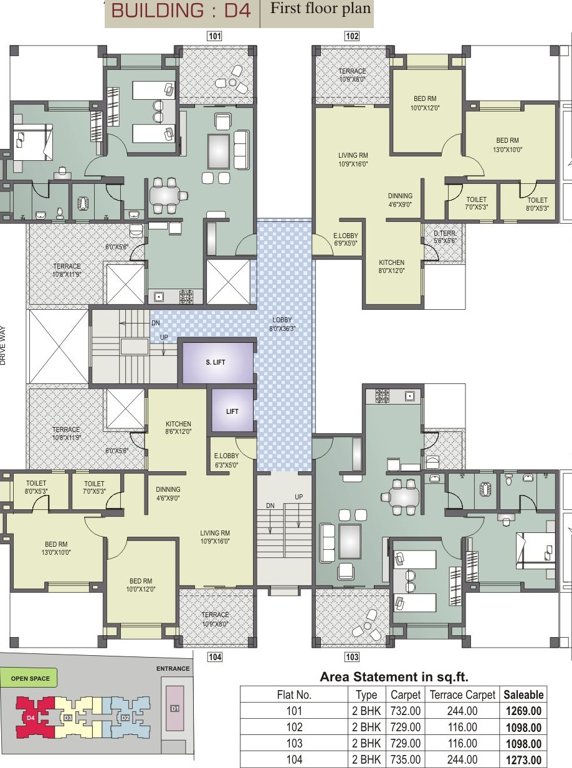 dharmavat group sunder sanskruti phase i Tower D4 Cluster Plan For 1st Floor