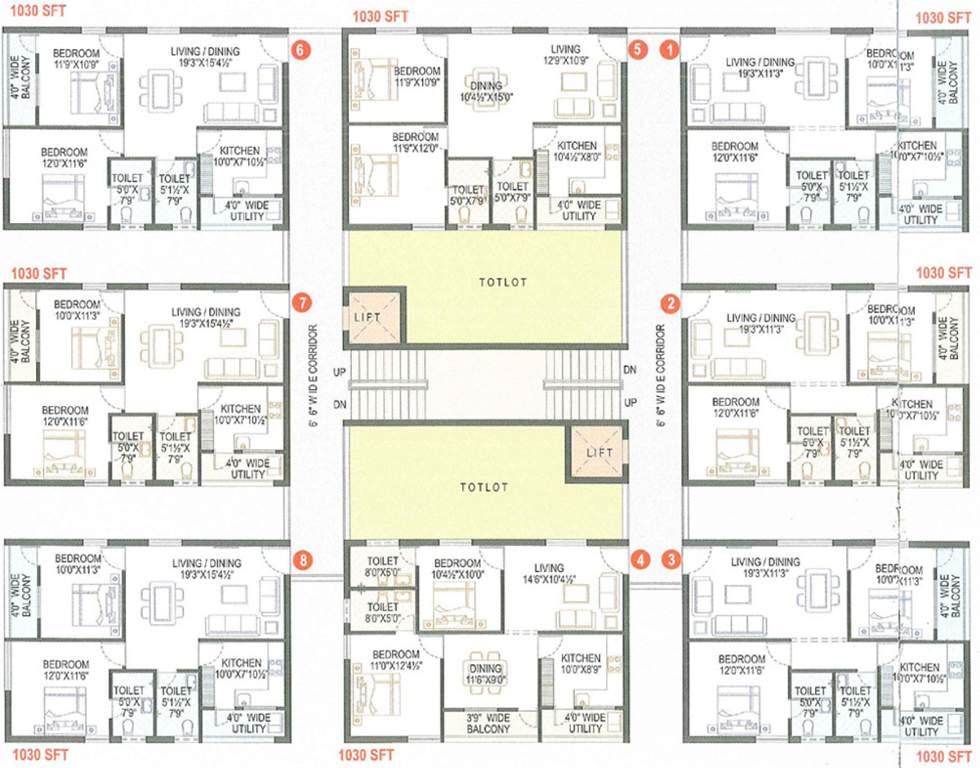 kallam housing & real estate samskruti Block A Typical Floor Cluster Plan