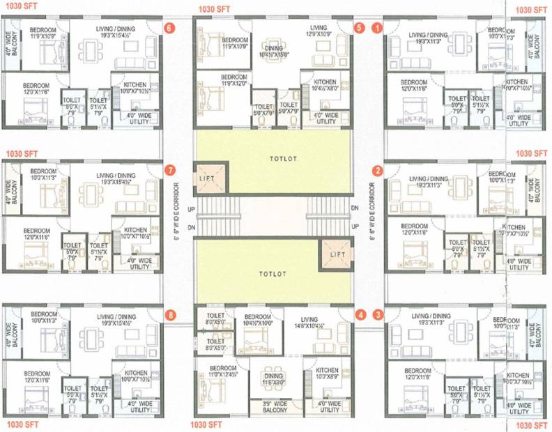 kallam-housing-&-real-estate samskruti Block A Typical Floor Cluster Plan