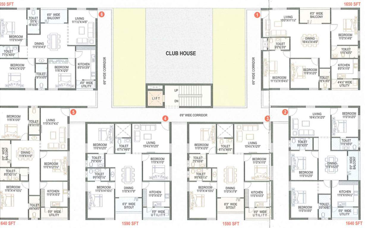 kallam housing & real estate samskruti Block B Typical Floor Cluster Plan