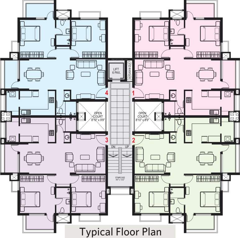 mk builders and developers mangalore maurya residency Maurya Residency Cluster Plan from 1st to 4th Floor