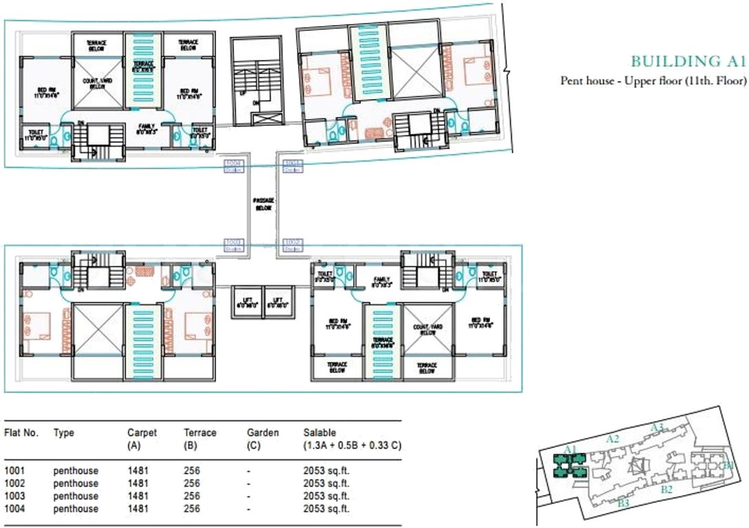  sucasa Tower A1, B1 Cluster Plan for 11th Upper Floor