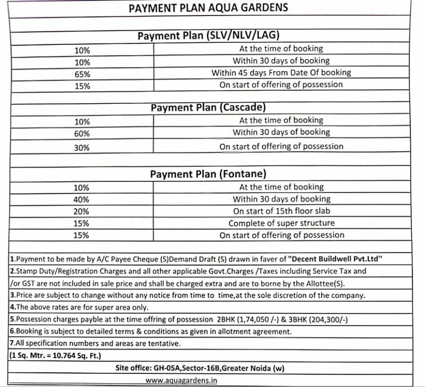 shri-radha-aqua-garden Construction Linked Payment (CLP) Payment Plan