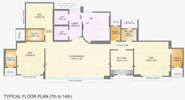  classique Typical Floor Plan for 7 to 14 Floor