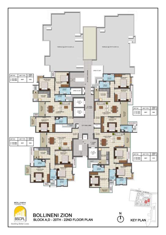 bollineni zion Block A and D Cluster Plan from 20th to 22th Floor