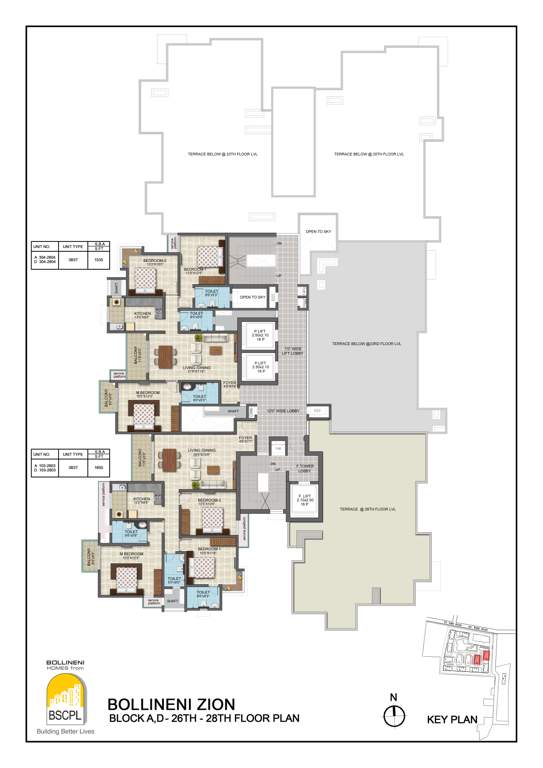 bollineni zion Block A and D Cluster Plan from 26th to 28th Floor