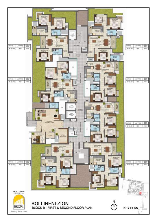 bollineni zion Block B Cluster Plan from 1st to 2nd Floor