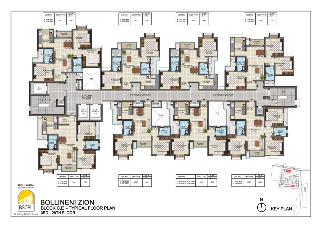 bollineni zion Block C and E Cluster Plan from 3rd to 28th Floor