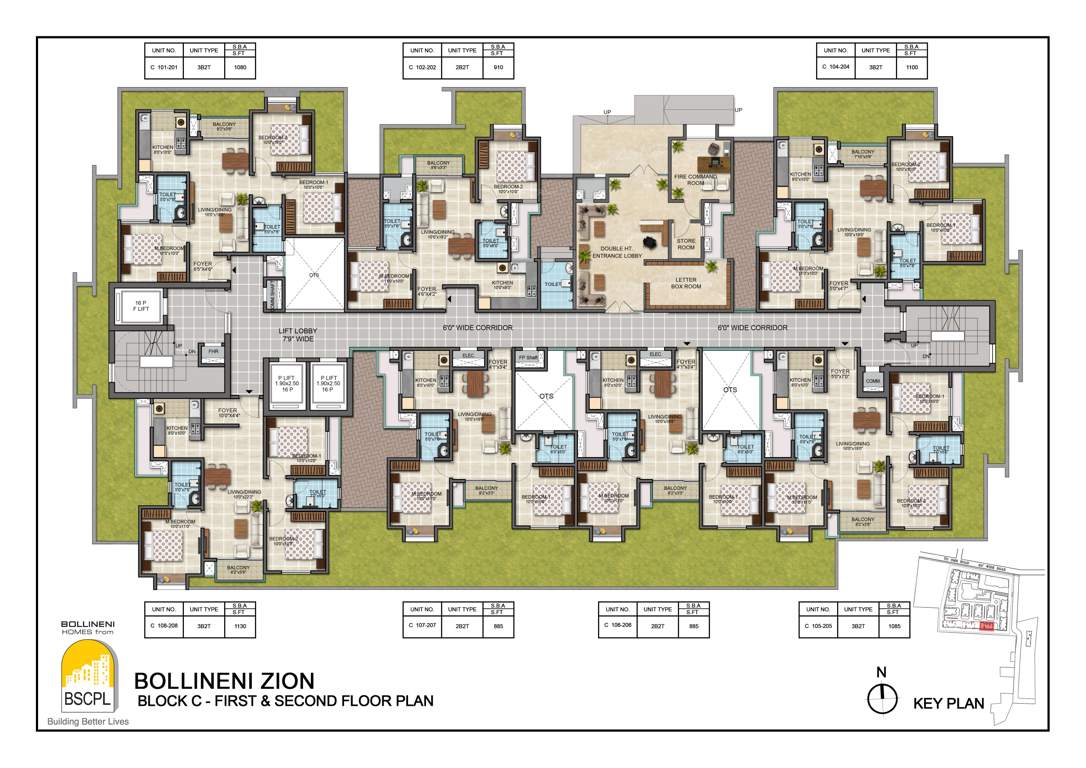 bollineni zion Block C Cluster Plan from 1st to 2nd Floor