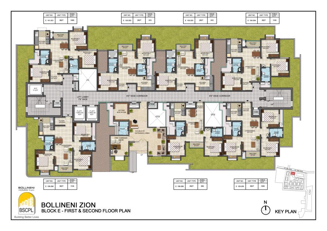 bollineni zion Block E Cluster Plan from 1st to 2nd Floor