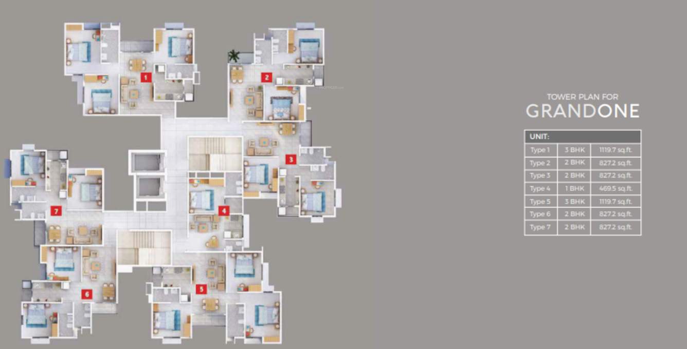  grand city grand one Block A Wing 1 Cluster Plan