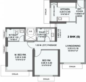 680 Sq Ft 2 Bhk Floor Plan Image Wadhwa Residency Atmosphere O2