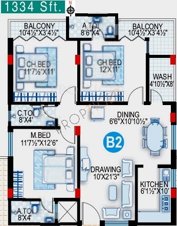 Sai Mitra Meadows (3BHK+3T (1,334 sq ft) 1334 sq ft)