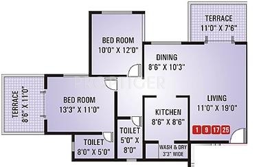 GK Associates Dwarka Sai Paradise Floor Plan (2BHK+2T)