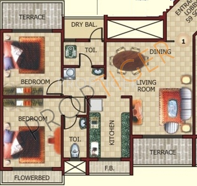 Swaraj Group Imperial Floor Plan (2BHK+2T)