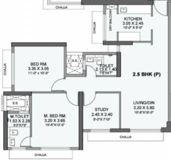 753 Sq Ft 2 Bhk Floor Plan Image Wadhwa Residency Atmosphere O2