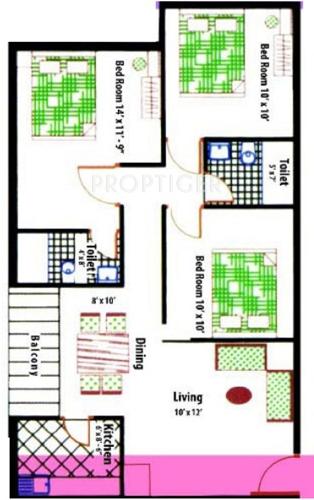 Vibgyor Mira Garden (3BHK+2T (1,150 sq ft) 1150 sq ft)