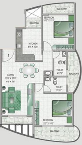 Keystone Monarch Residency (2BHK+2T (1,125 sq ft) 1125 sq ft)