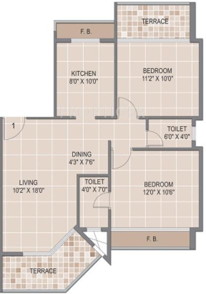 Monarch Sapphire Floor Plan (2BHK+2T)