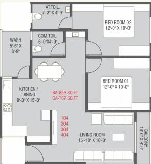 787 Sq Ft 2 Bhk Floor Plan Image Nand Developers Vadodara Shyam