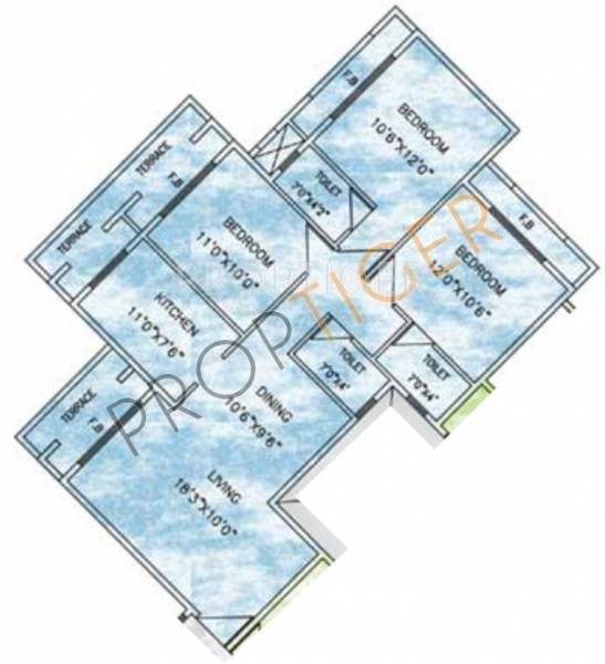 MK Morya Heights Floor Plan (3BHK+3T)