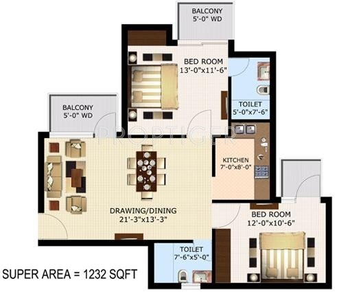 Sidhartha NCR Lotus (2BHK+2T (1,232 sq ft) 1232 sq ft)