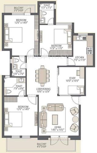 Emaar Emerald Floors Premier Phase 3 (3BHK+3T (1,650 sq ft) 1650 sq ft)