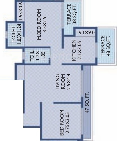 Tricity Grand Floor Plan (2BHK+2T)