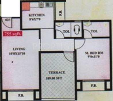 Maatoshree Shelters Moreshwar Apartments Floor Plan (1BHK+1T)