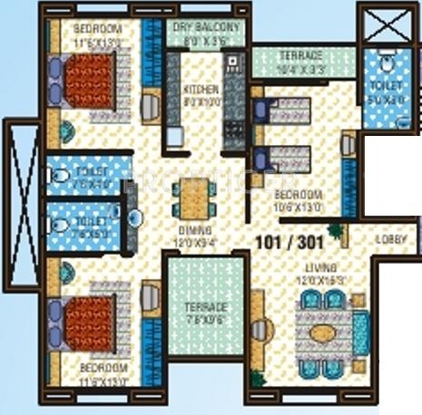 Yugal Willed Ways (3BHK+3T (1,292 sq ft) 1292 sq ft)