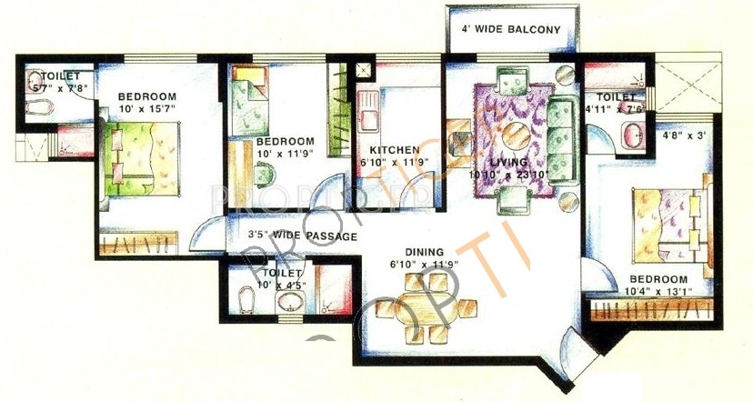 DLF Wellington Estate (3BHK+3T (1,346 sq ft) 1346 sq ft)