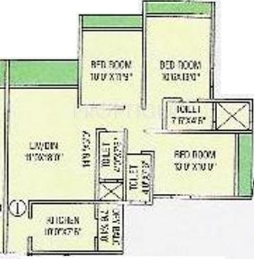 Reputed Builder Adityavardhan Apartment Floor Plan (3BHK+3T)