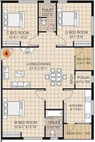 Koven Surya Towers (3BHK+2T (1,380 sq ft)   Pooja Room 1380 sq ft)