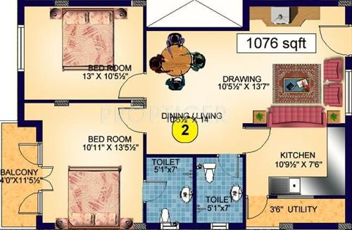 Star Starlite Pavilion (2BHK+2T (1,076 sq ft) 1076 sq ft)