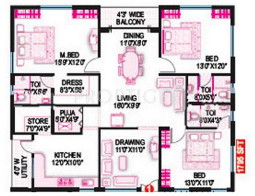 Fortune Casablanca (3BHK+3T (1,795 sq ft) Pooja Room 1795 sq ft) Fortune Casablanca (3BHK+3T (1,795 sq ft) Pooja Room 1795 sq ft)